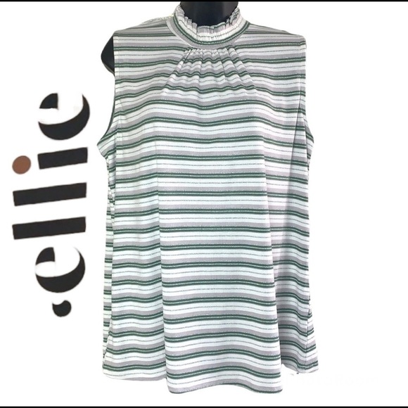 ellie white/green sleeveless striped tank top size L - Picture 1 of 11